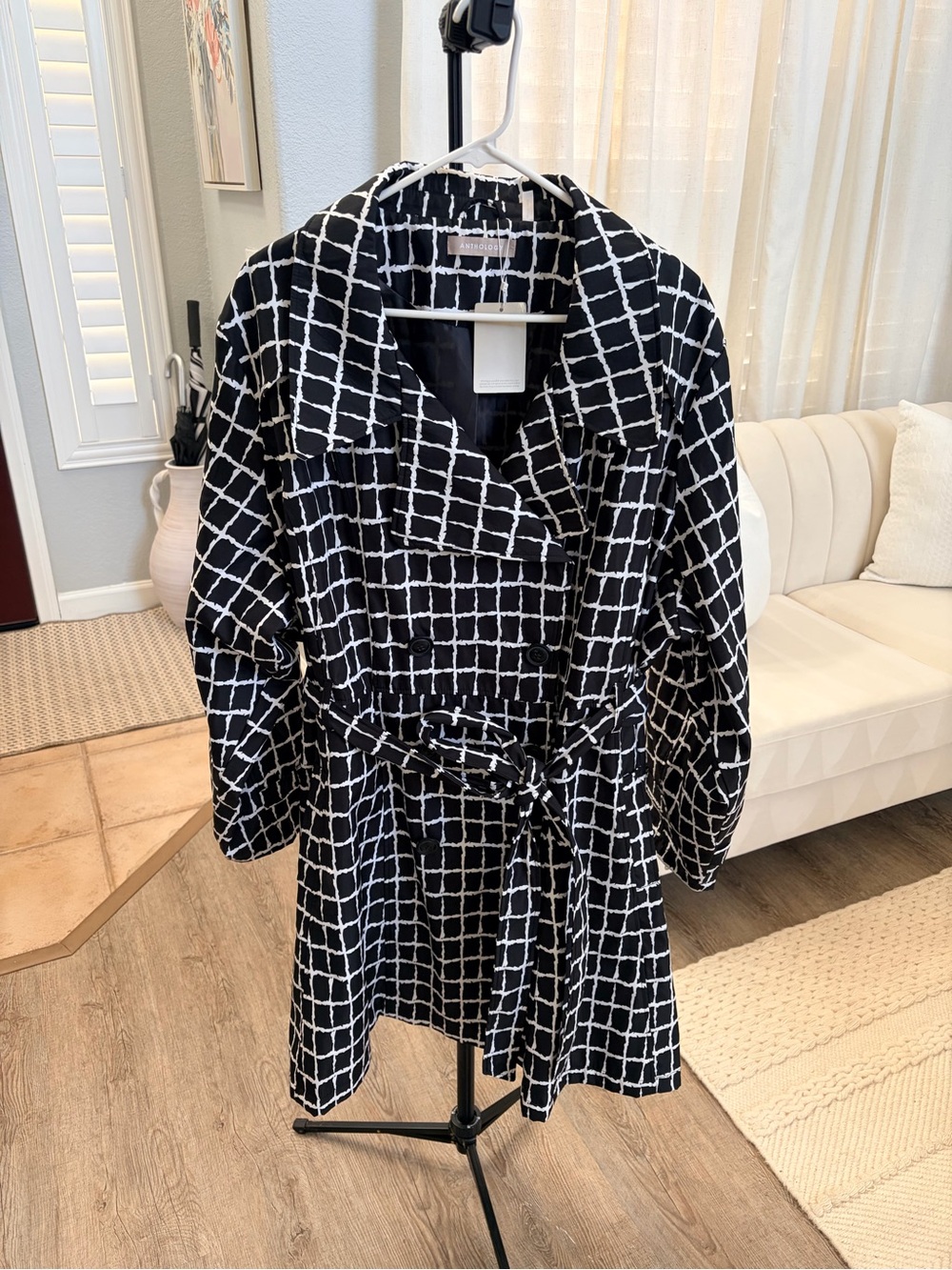 Black & White Windowpane Belted Pea Coat